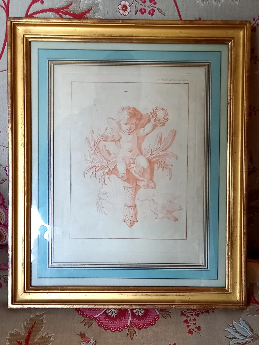 Engraving In The Style Of 18th-century Sanguine. Triumphant Love 