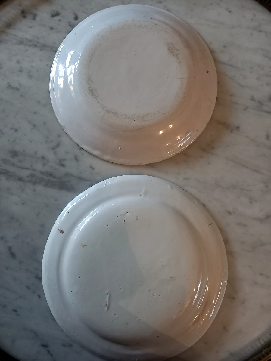 Moustiers XVIIIE. Paire d'assiettes decor de fleurs -photo-2