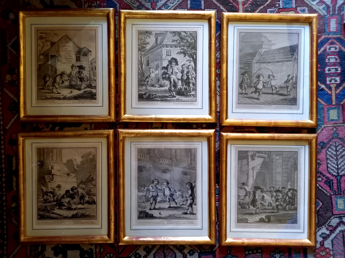 Augustin de Saint Aubin : Les jeux des petits polissons de Paris.  Série complète encadrée 