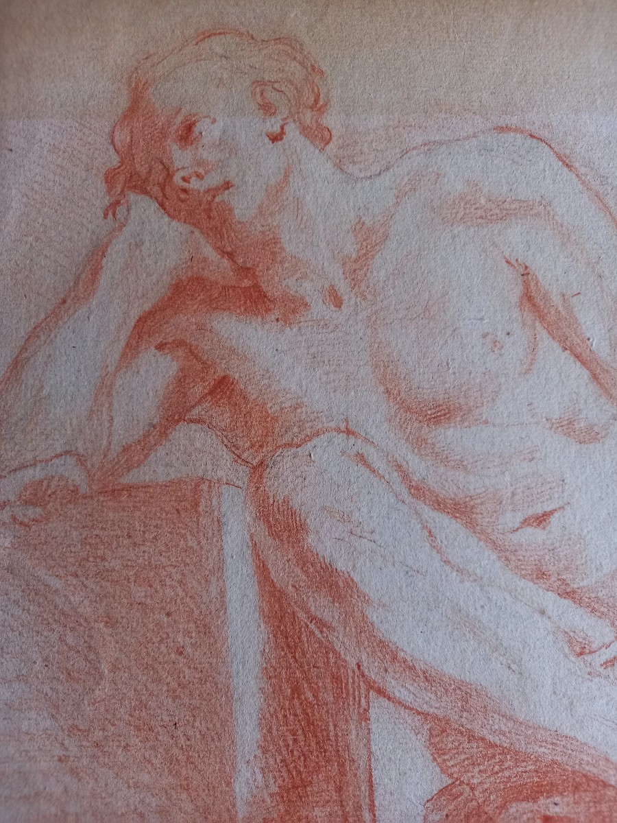 Mid-18th Century, Male Academic Drawing In Sanguine -photo-1