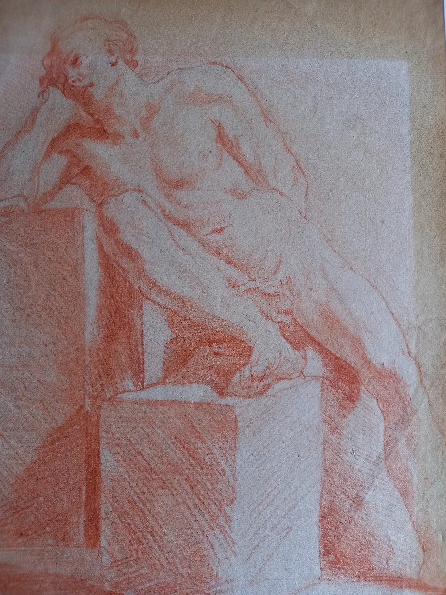 Mid-18th Century, Male Academic Drawing In Sanguine 