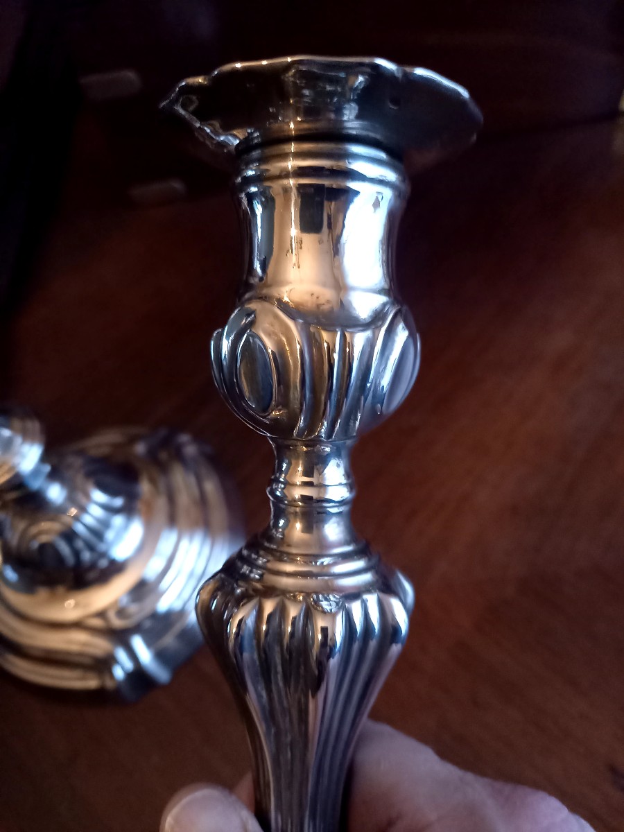 Pair Of 18th-century Silver-plated Metal Candlesticks -photo-4