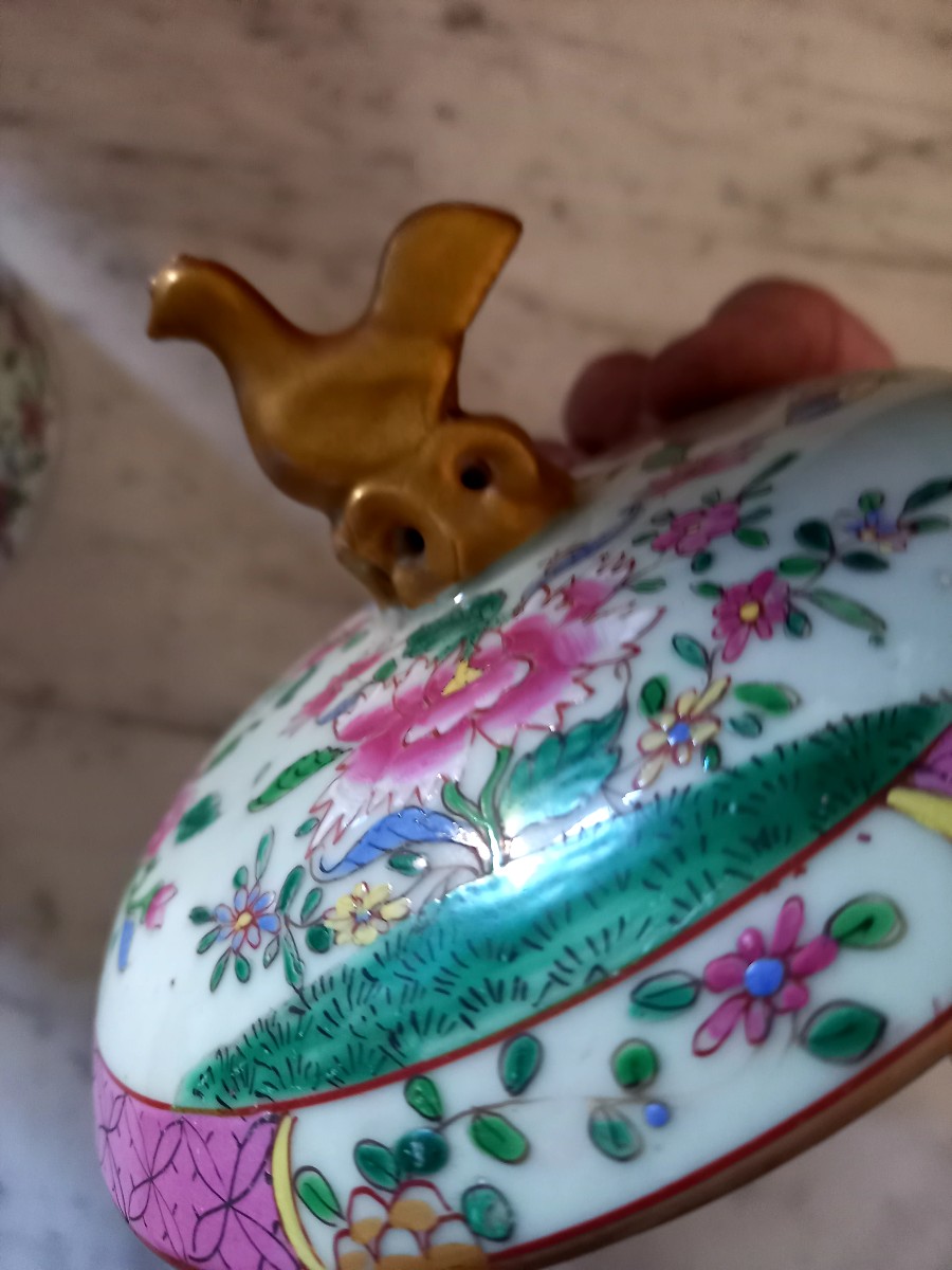 Chine XIXe   pot couvert dans le style la famille rose -photo-4