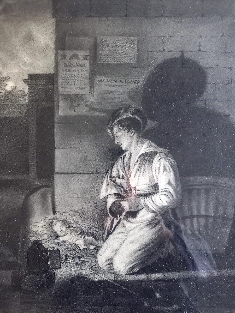 Dessin romantique XIXe,  Scène de misère ou scène de théâtre ?-photo-3