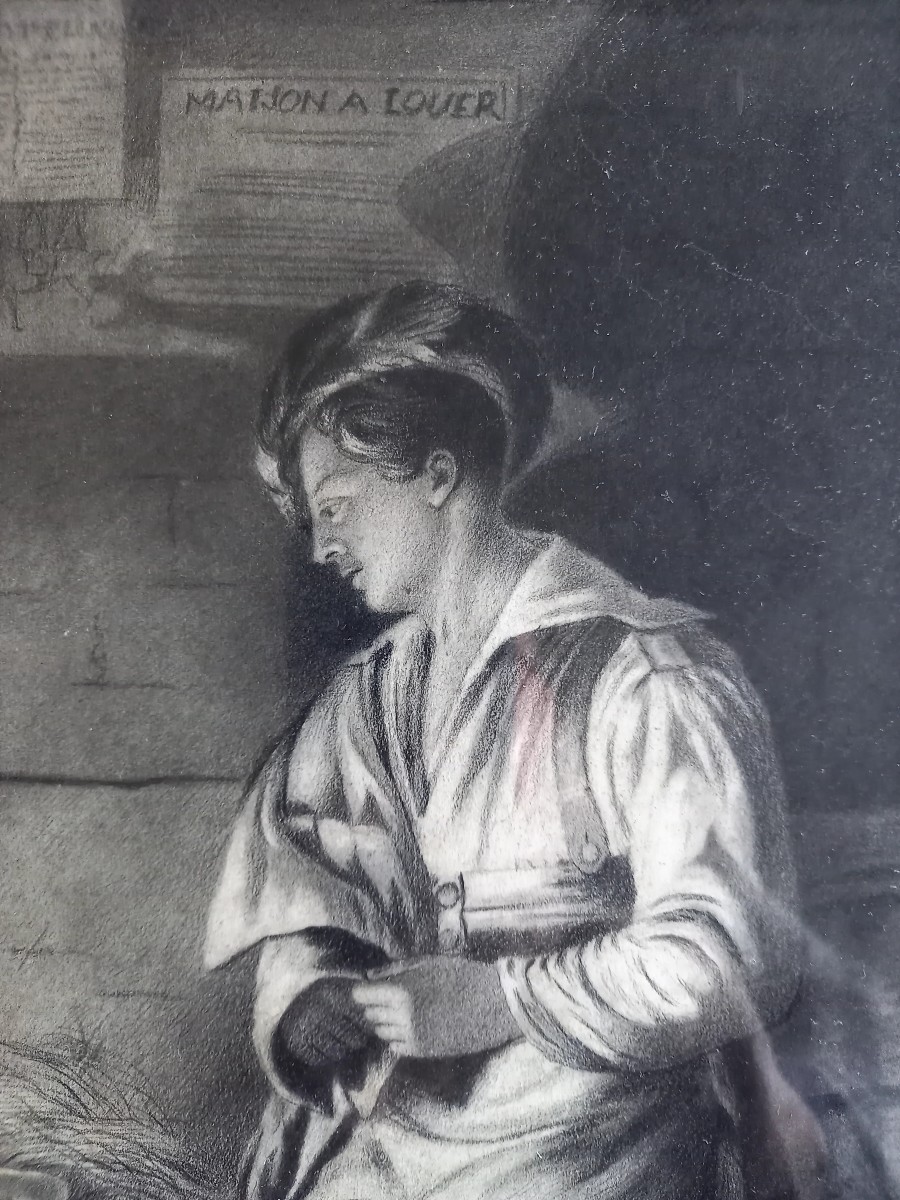 Dessin romantique XIXe,  Scène de misère ou scène de théâtre ?-photo-1