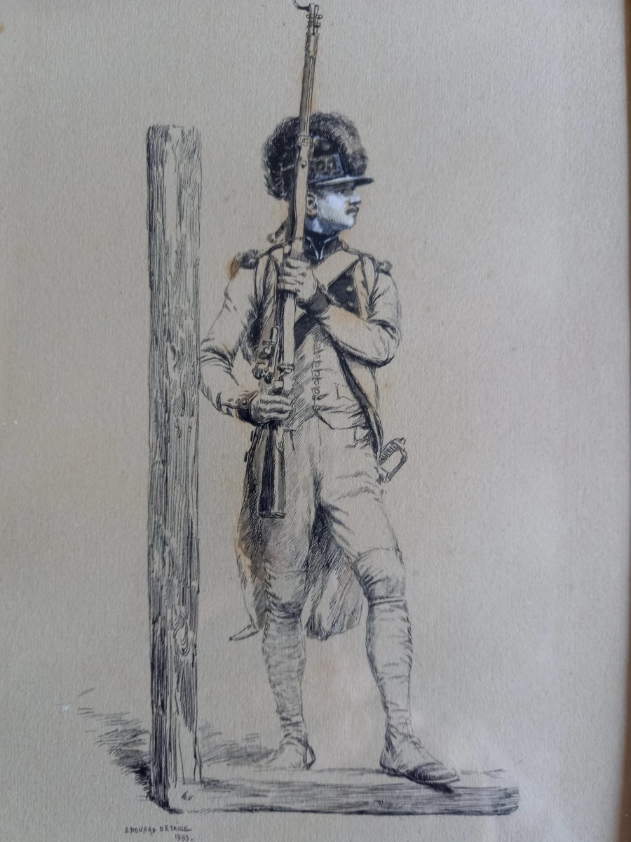 Edouard  Detaille . 1883 . Portrait d'un soldat dans une lettrine-photo-1