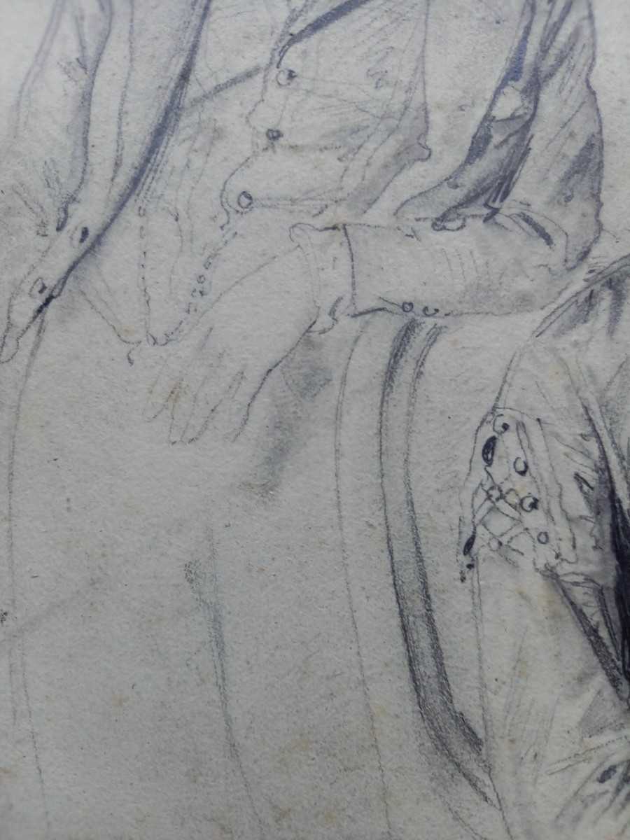 Vers  1850 . Portrait d'une mère et de son fils , dessin à la pierre noire-photo-1