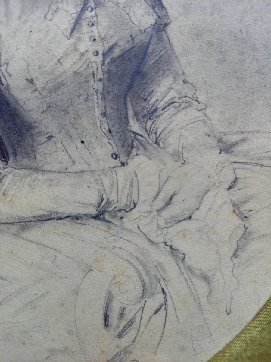 Vers  1850 . Portrait d'une mère et de son fils , dessin à la pierre noire-photo-2