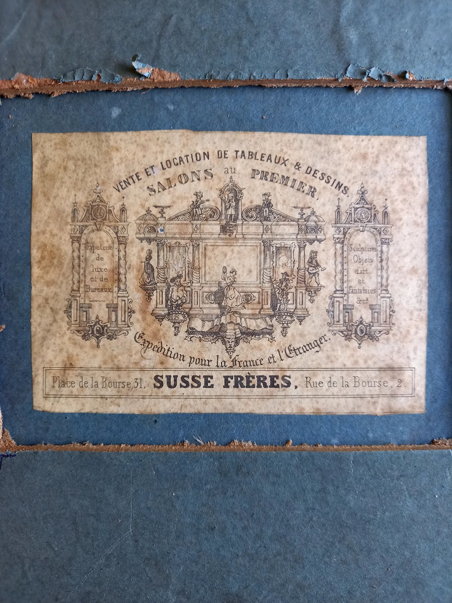 Vers  1850 . Portrait d'une mère et de son fils , dessin à la pierre noire-photo-6