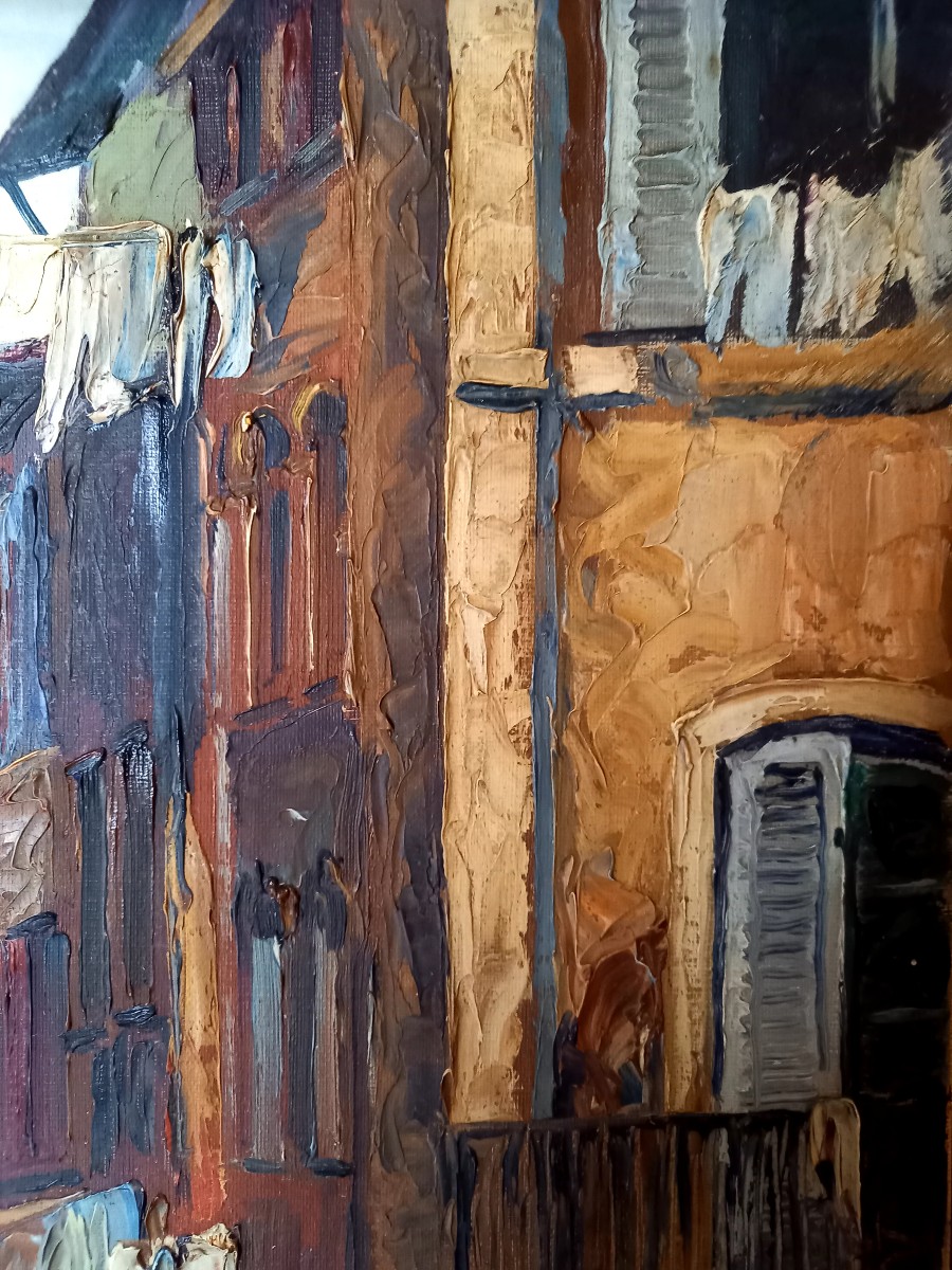 Vers  1930 . Rue animée d'une vieille ville provençale-photo-1