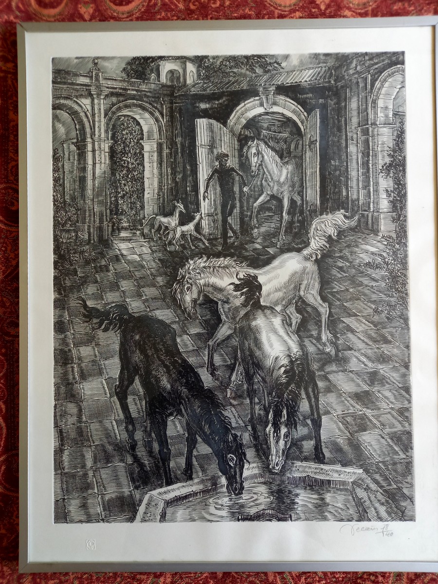 Albert Decaris. Les chevaux à l'abreuvoir -photo-2