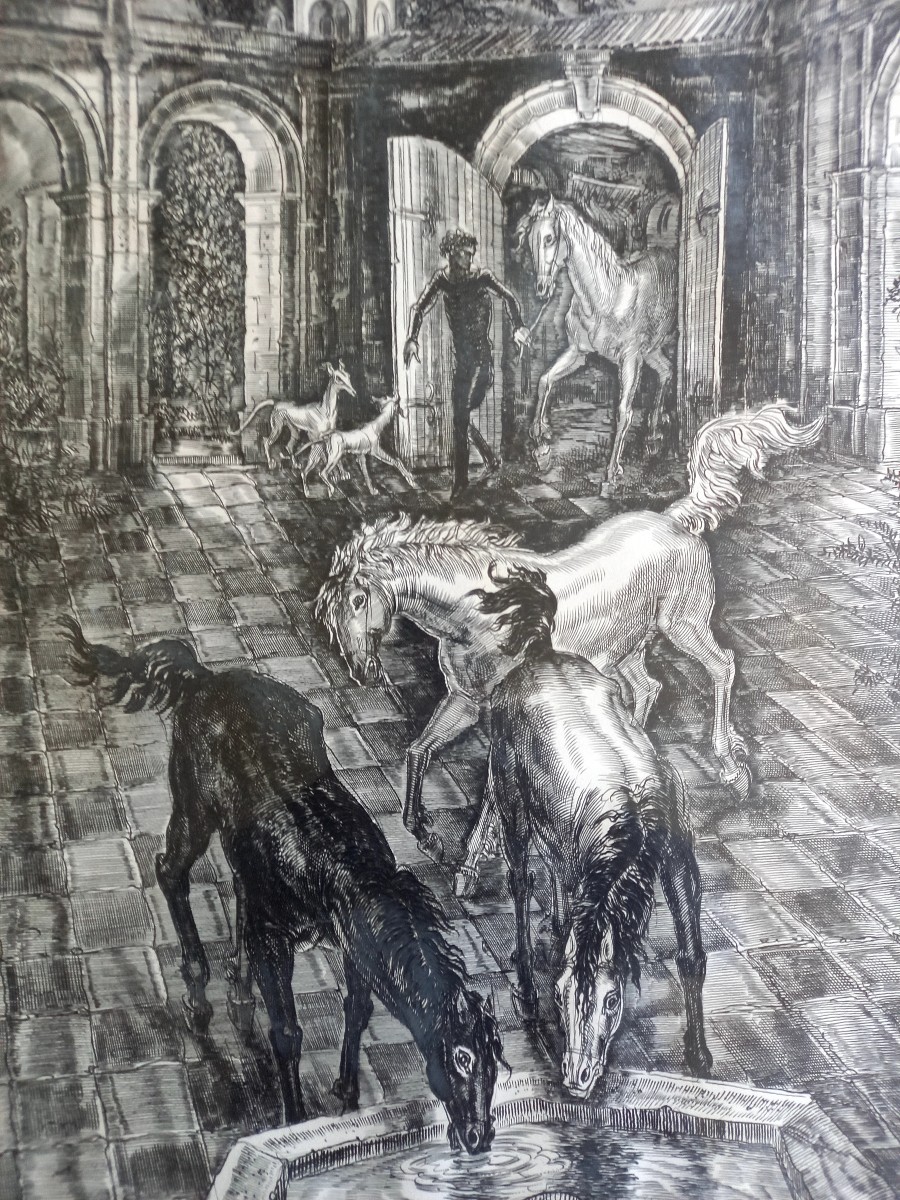 Albert Decaris. Les chevaux à l'abreuvoir 