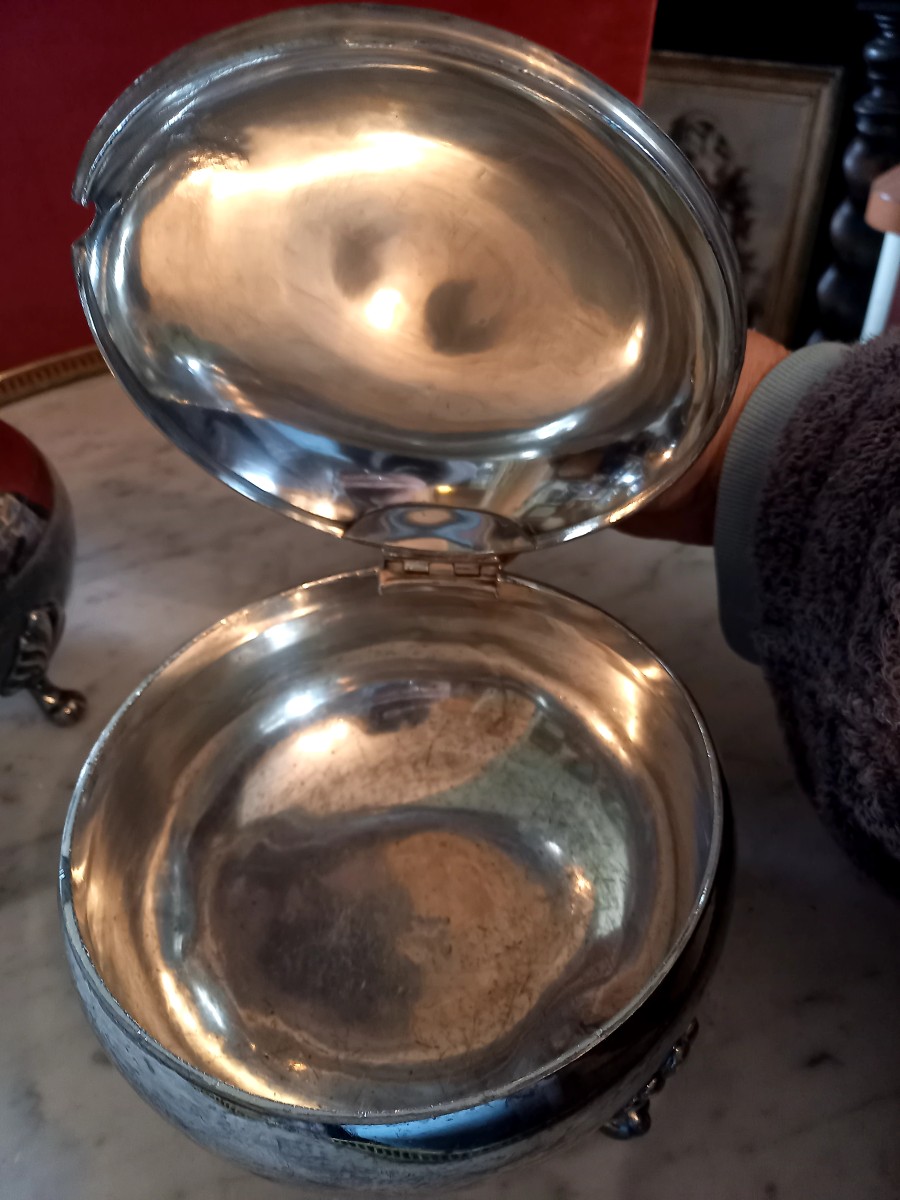 paire marmites couvertes de service en métal argenté XIXe -photo-2