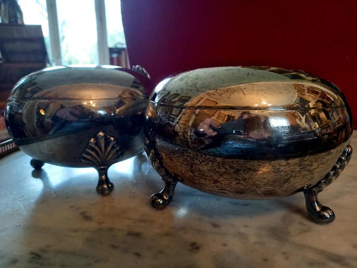 paire marmites couvertes de service en métal argenté XIXe -photo-5