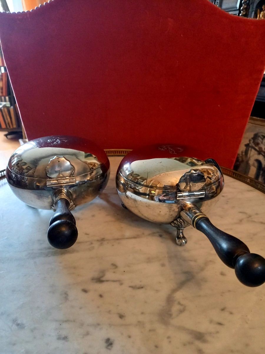 paire marmites couvertes de service en métal argenté XIXe -photo-6