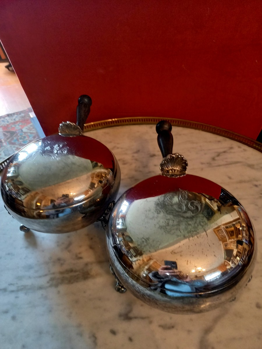 paire marmites couvertes de service en métal argenté XIXe -photo-7