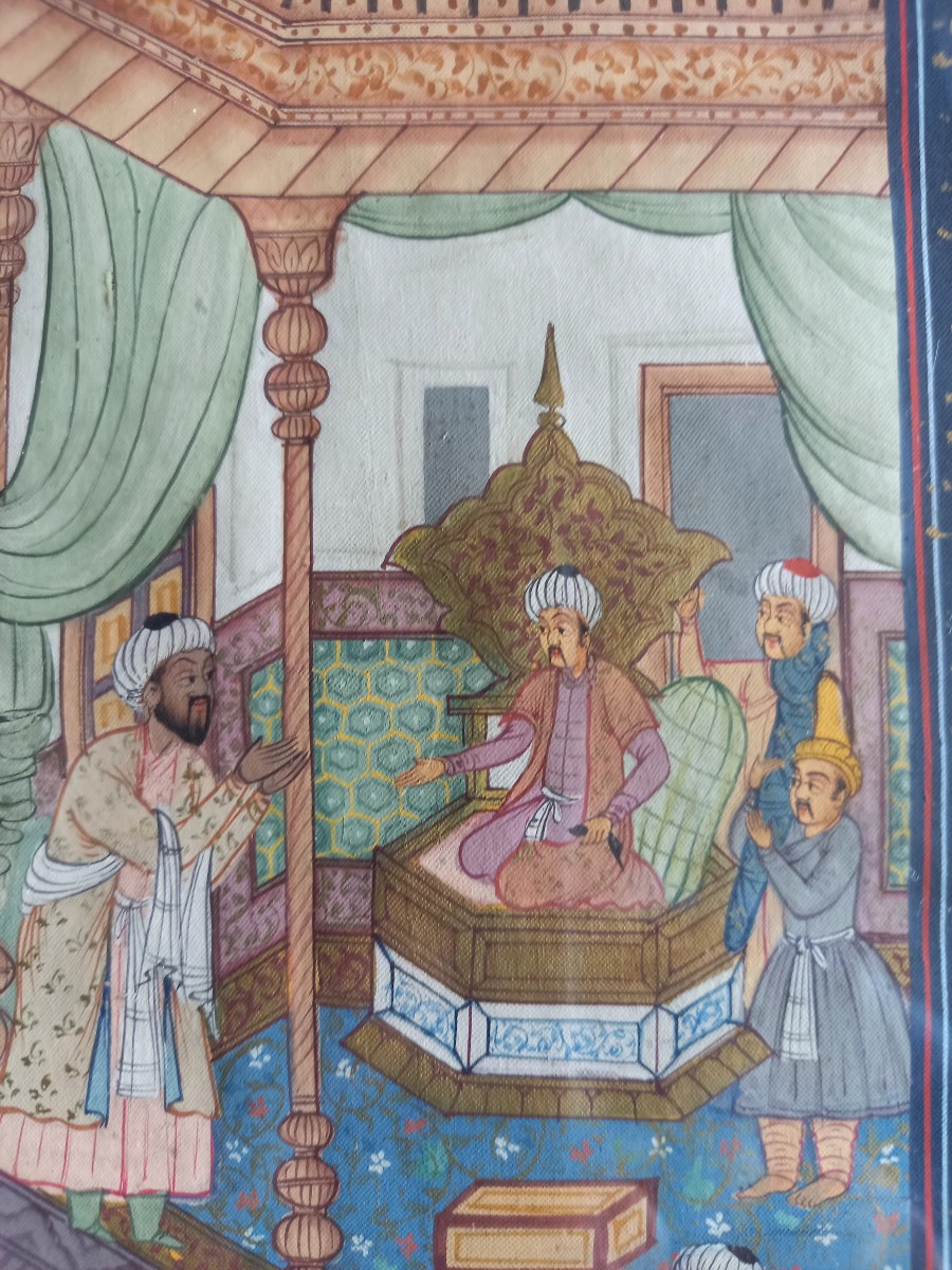 Early 20th Century Indian Miniature.  Reception Scene In A Palace-photo-4