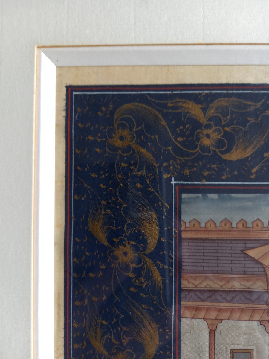 Early 20th Century Indian Miniature.  Reception Scene In A Palace-photo-3