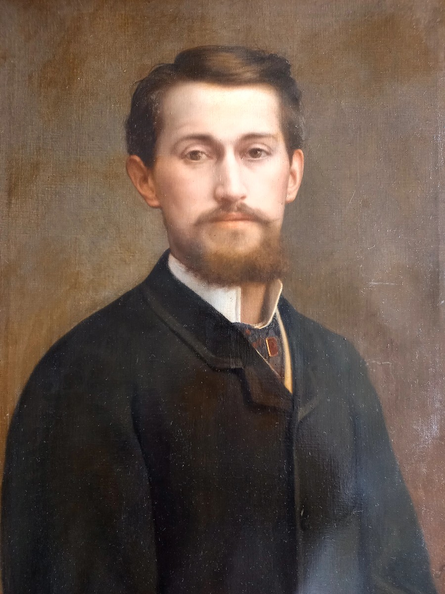 Daté 1885. Portrait d'un jeune homme élégant 