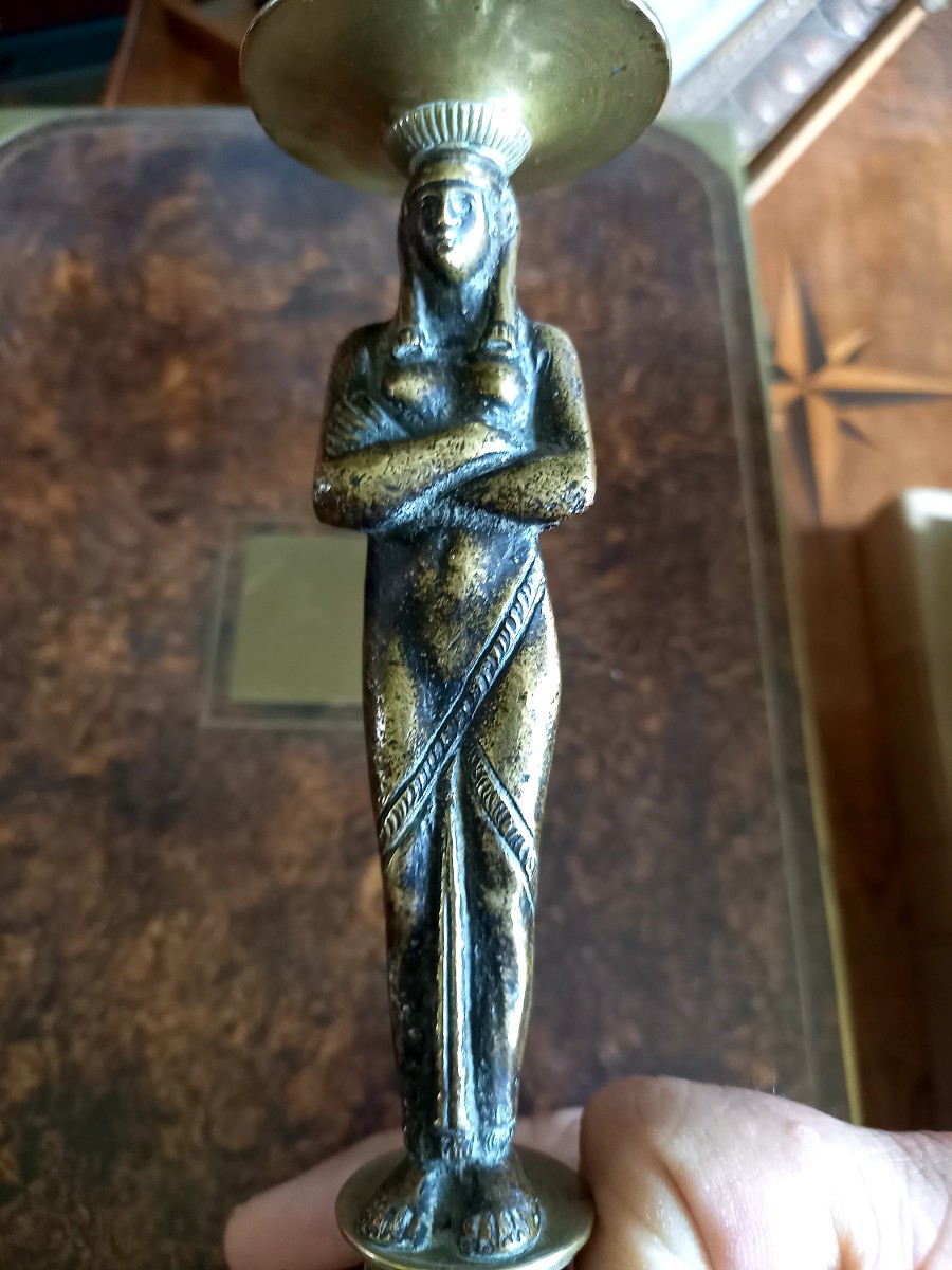 Egyptomania XIXe.  Paire de bougeoirs -photo-4