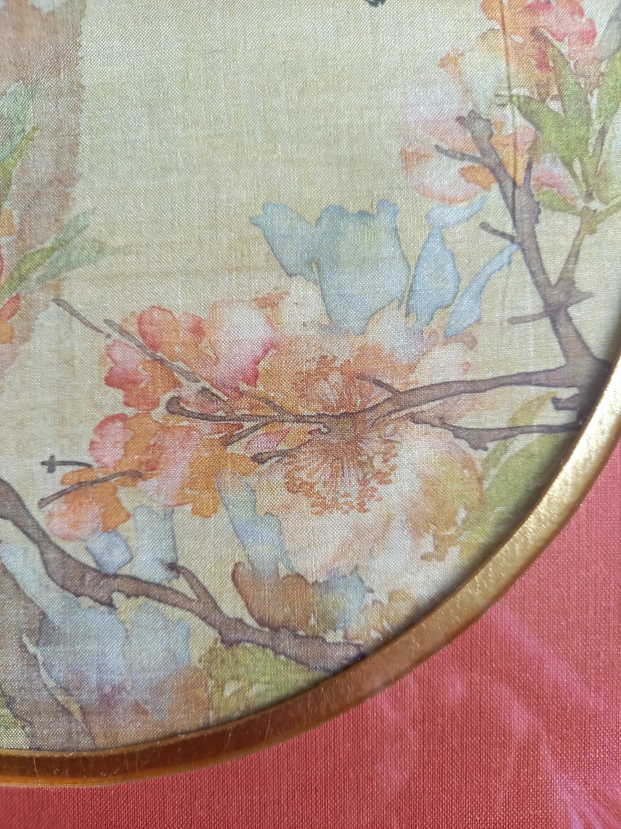 China XIXth.  Silk Fan Leaf Painted With A Pair Of Birds-photo-4
