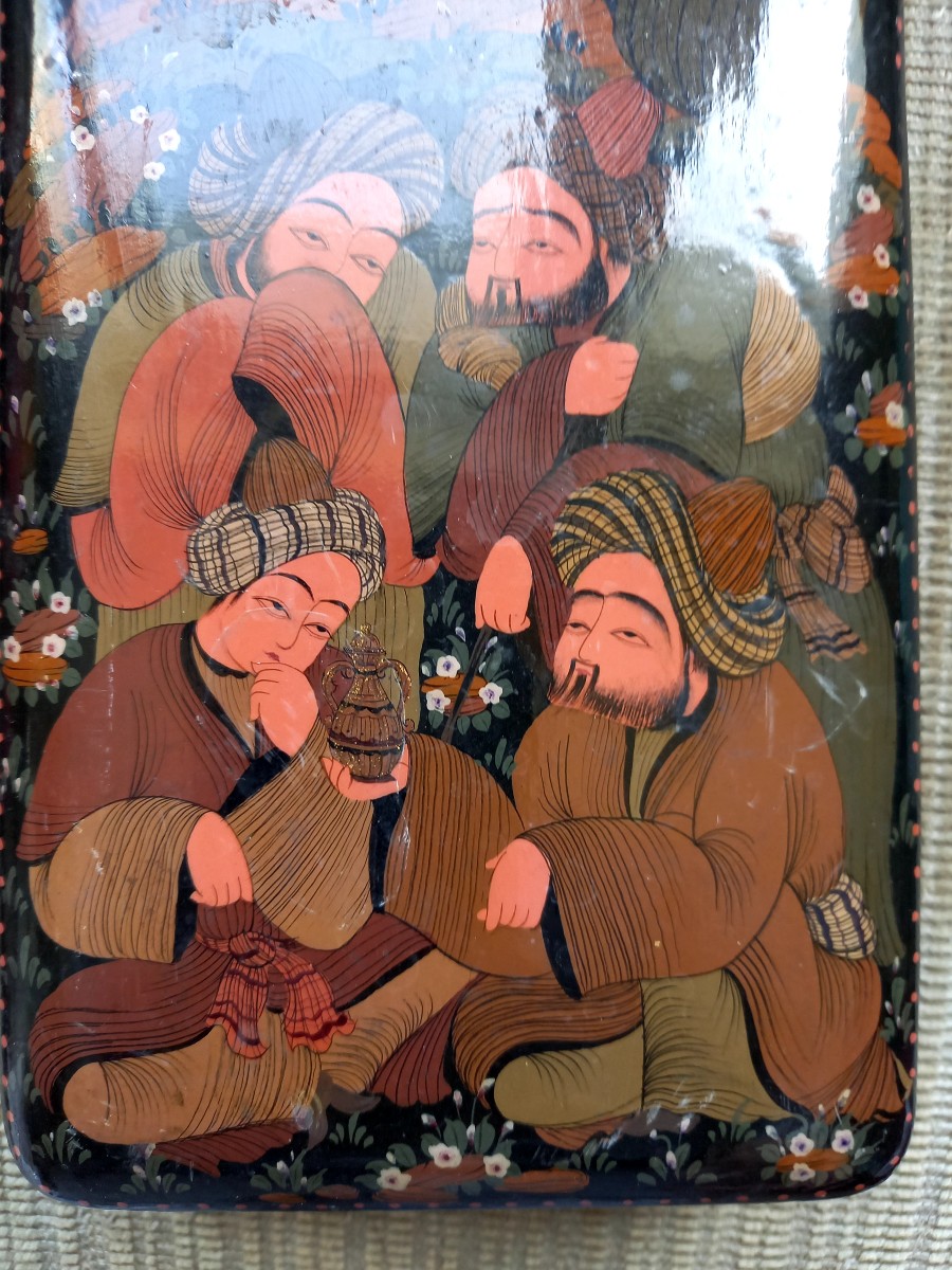 Iran . 20th Century.  Box Painted With A Scene Under The Moon-photo-3