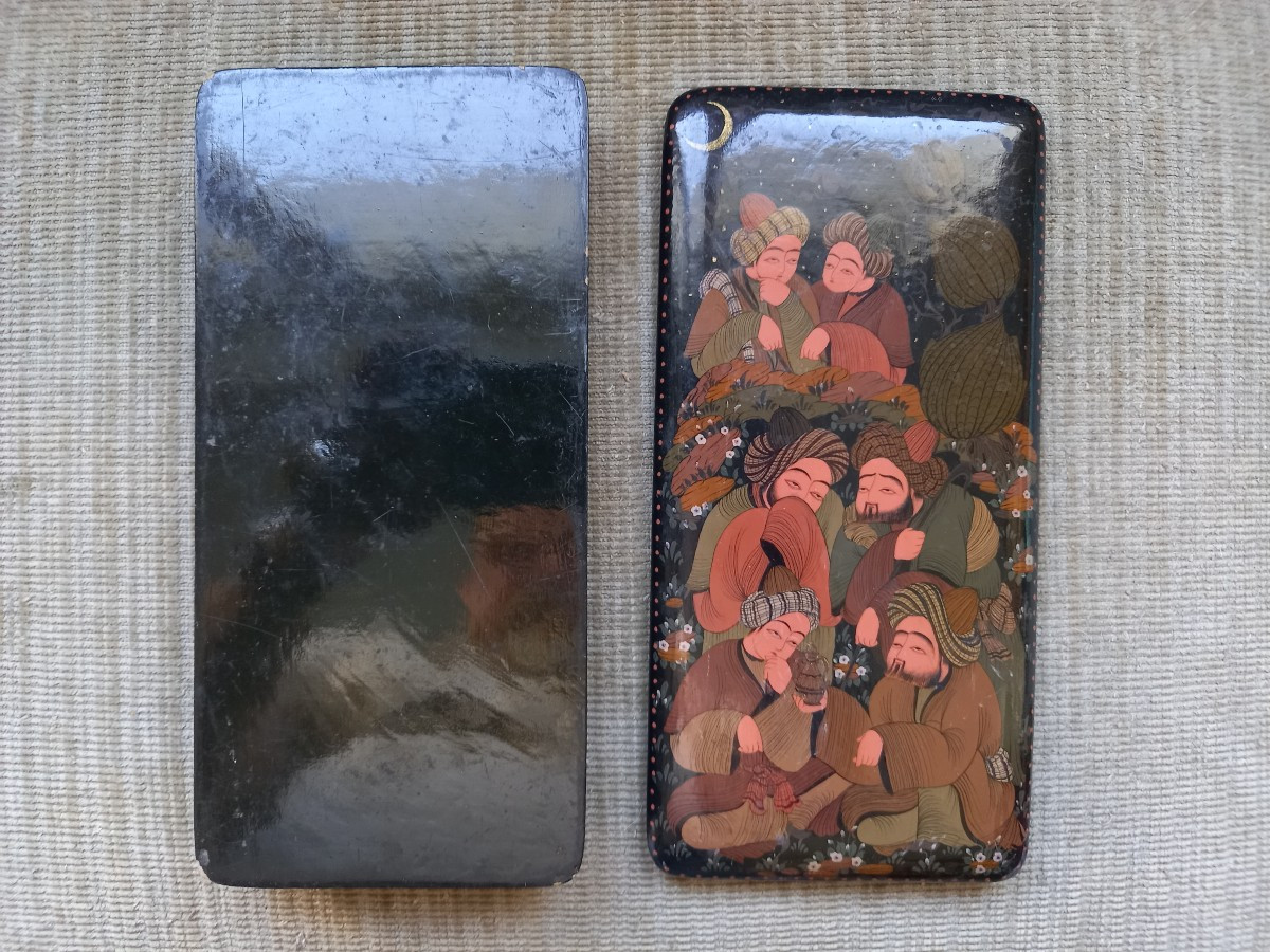 Iran . 20th Century.  Box Painted With A Scene Under The Moon-photo-2