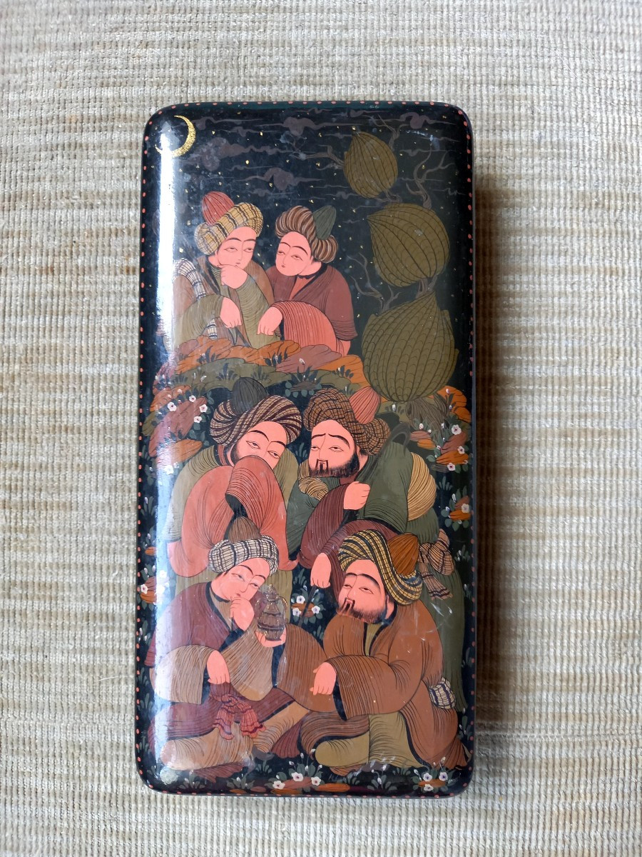 Iran . 20th Century.  Box Painted With A Scene Under The Moon