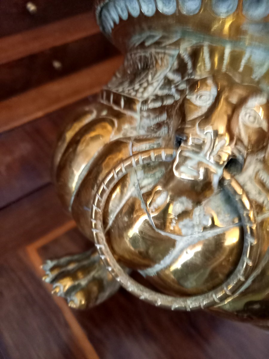 XVIIe.  Brass Raffraichissoir Decorated With Gules Lions-photo-4