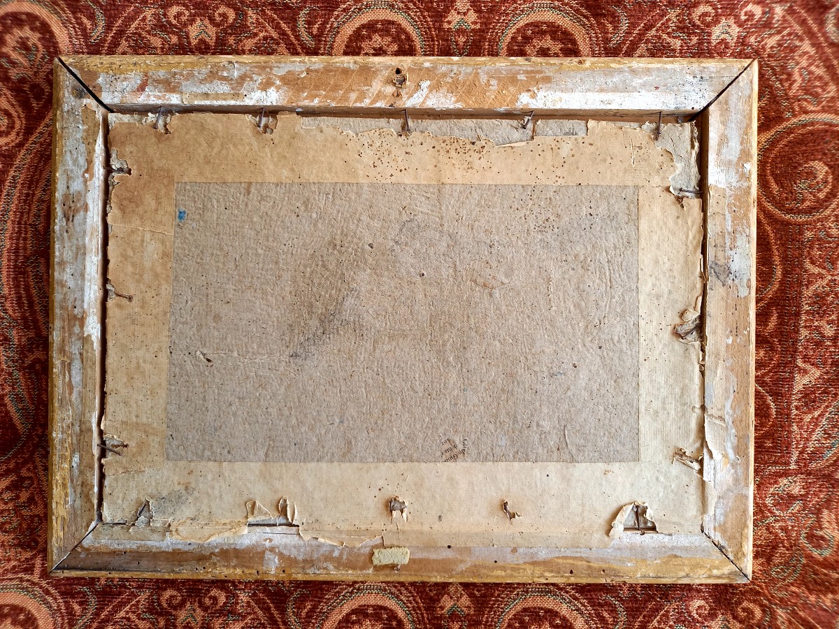 Début XIXe.  Aquarelle entrée d'un château.  Joli cadre -photo-3