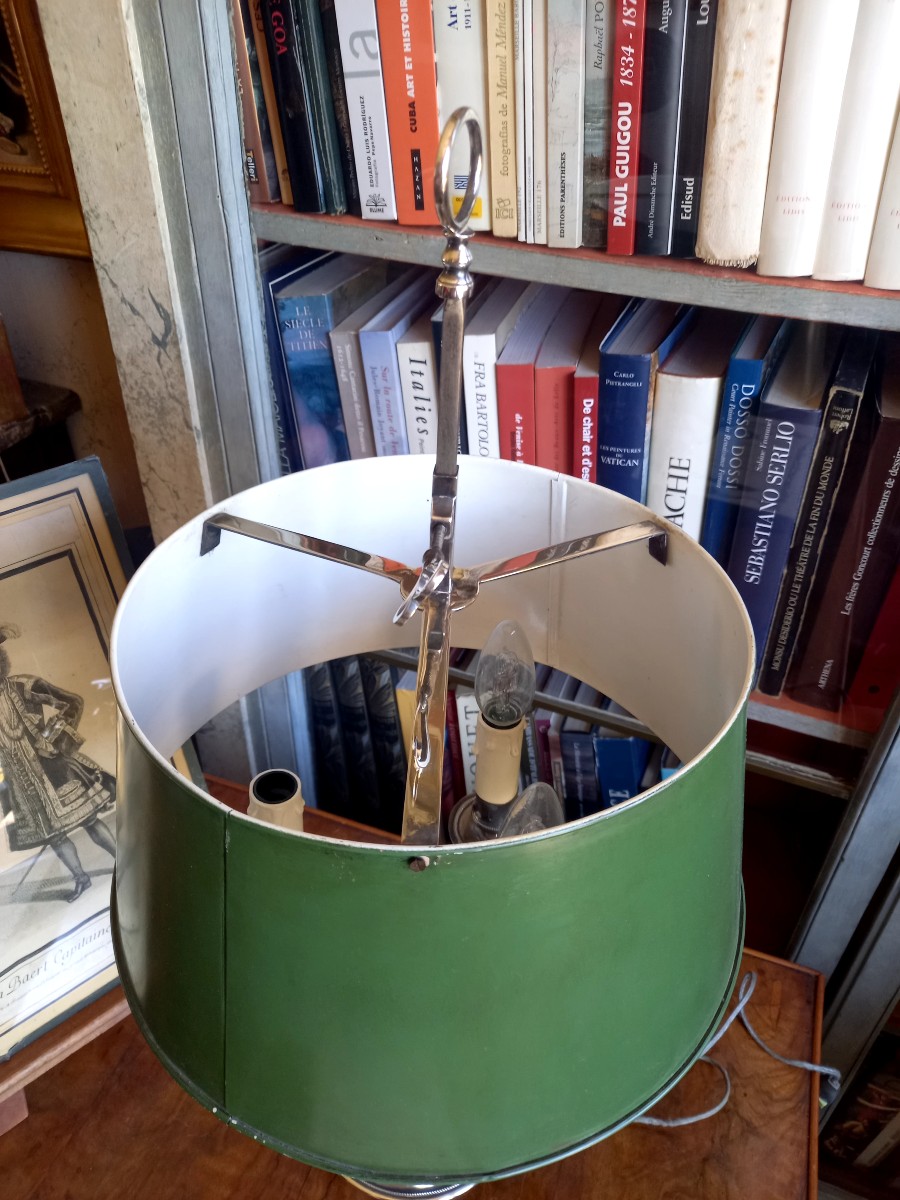 Lampe bouillotte XIXe en métal argenté monté à l'électricité -photo-3