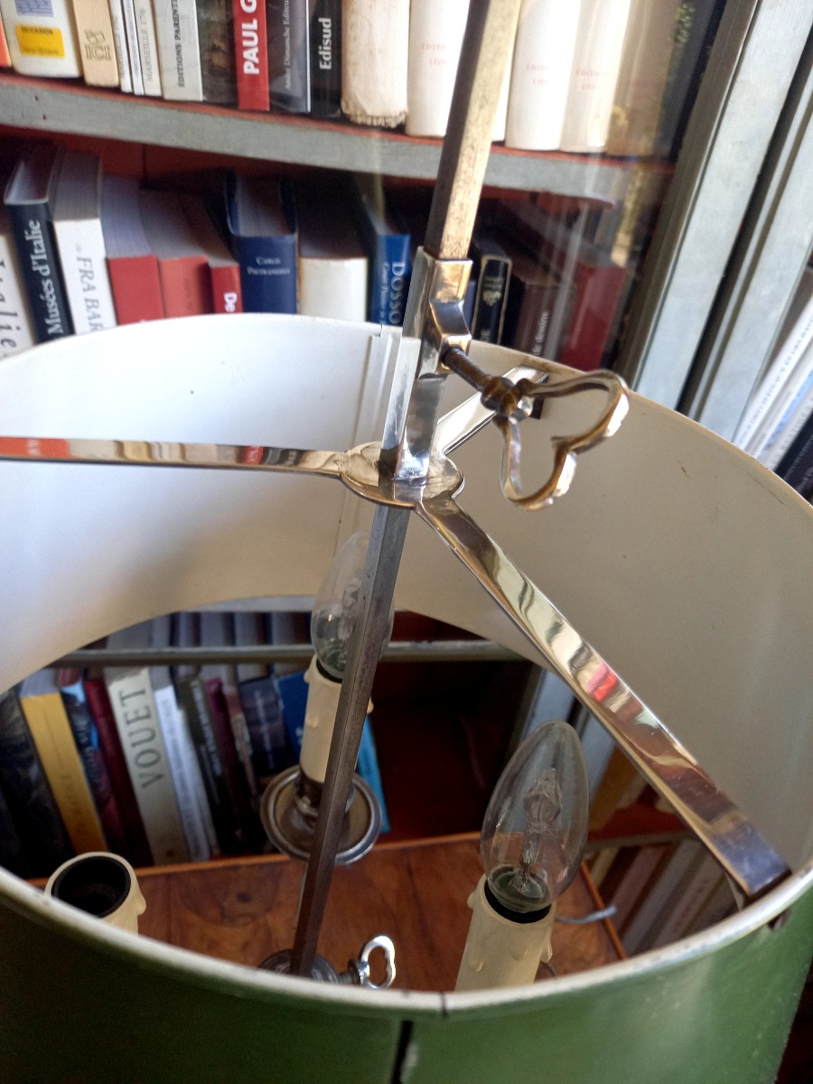Lampe bouillotte XIXe en métal argenté monté à l'électricité -photo-1