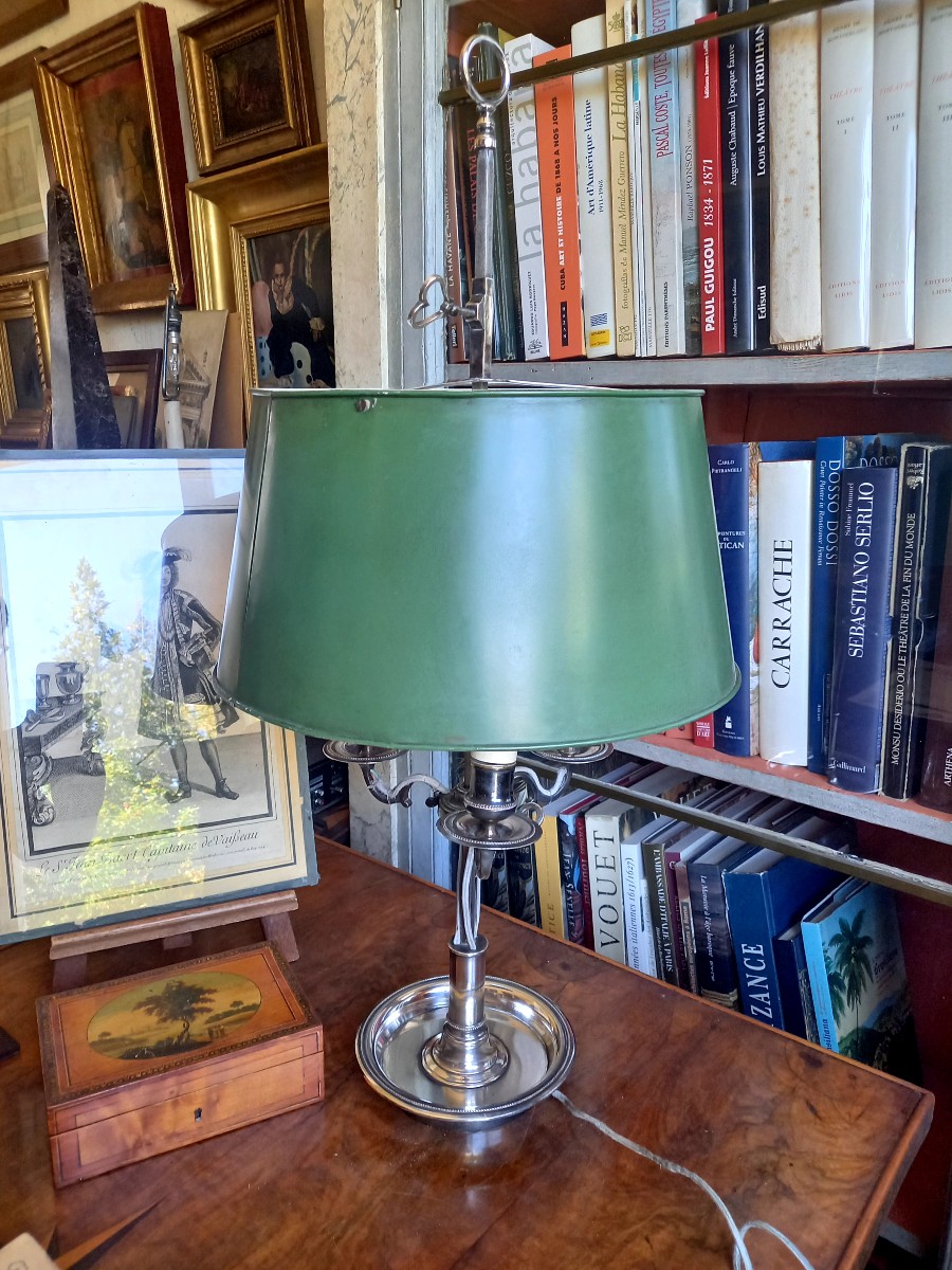Lampe bouillotte XIXe en métal argenté monté à l'électricité 