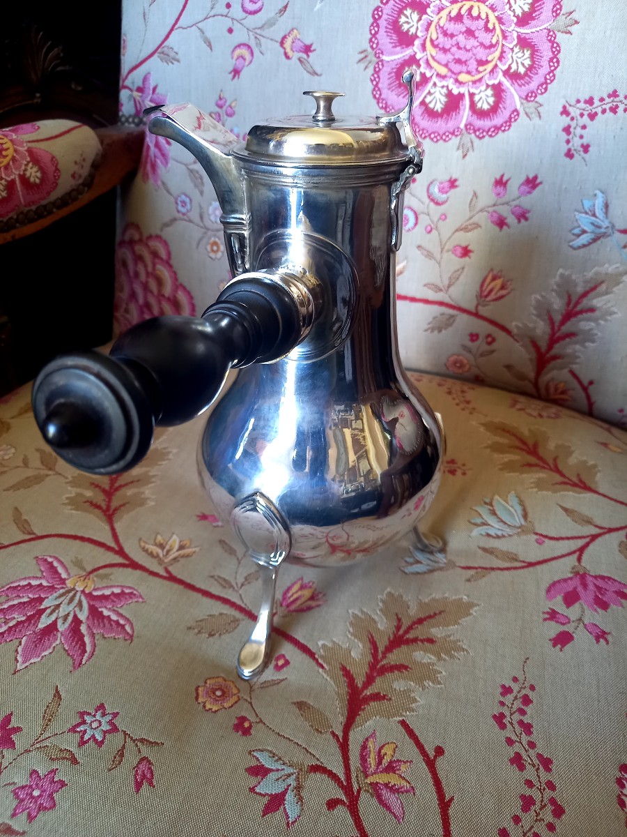 Cafetière XVIIIE tripode en métal doublé -photo-2