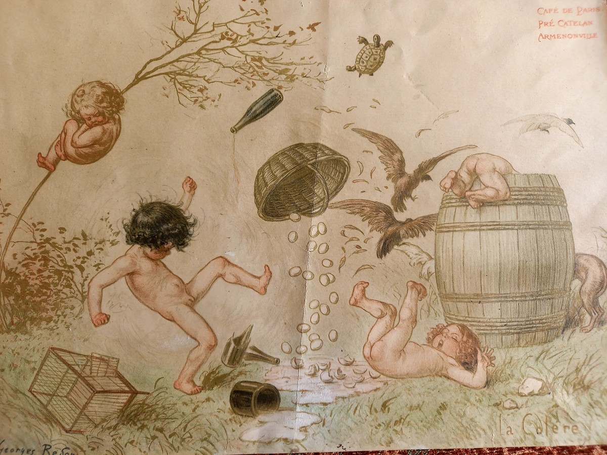 Vers 1900 . Le Pré Catelan.  Quatre Menus illustré par Georges Redon encadré -photo-3