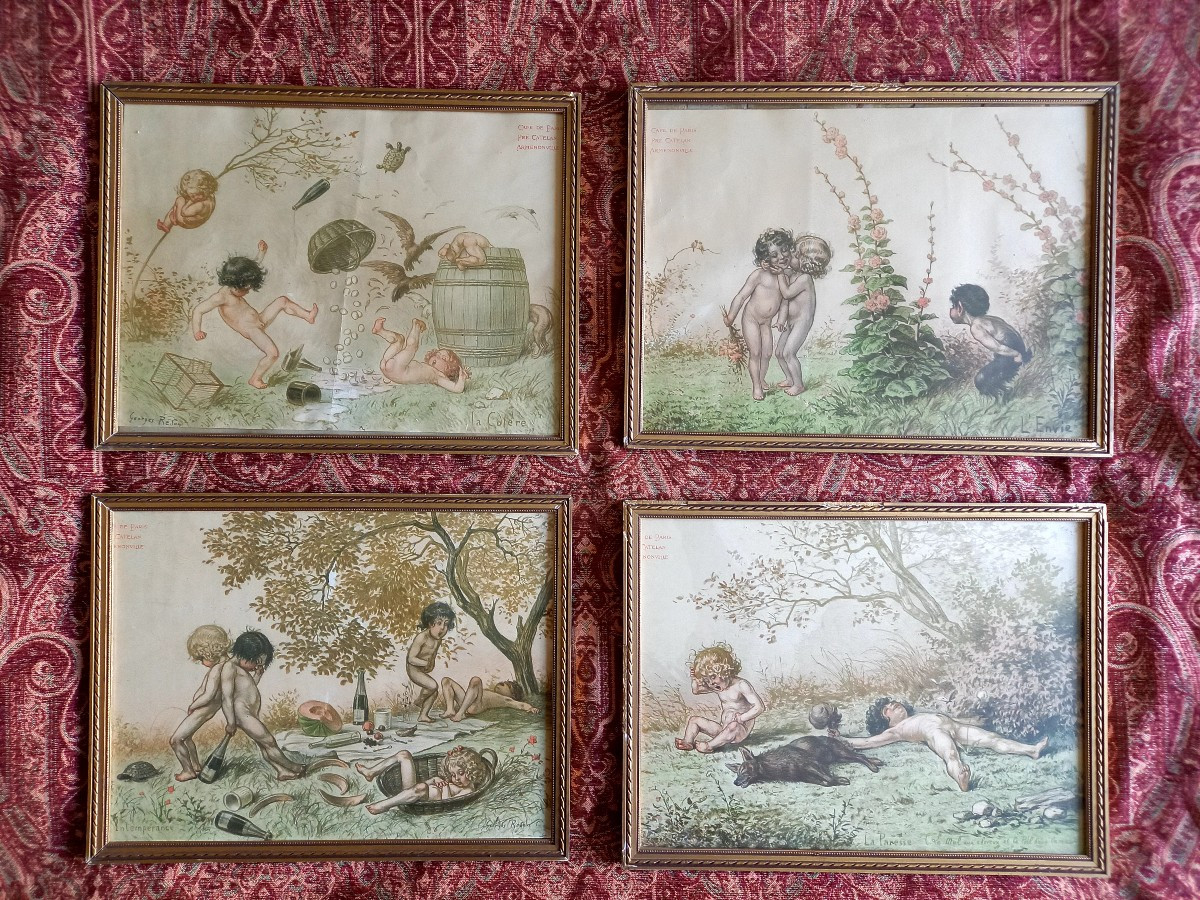 Vers 1900 . Le Pré Catelan.  Quatre Menus illustré par Georges Redon encadré 