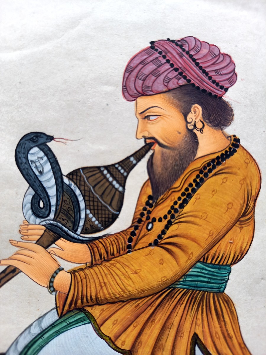 Indian Miniature .the Snake Charmer-photo-4