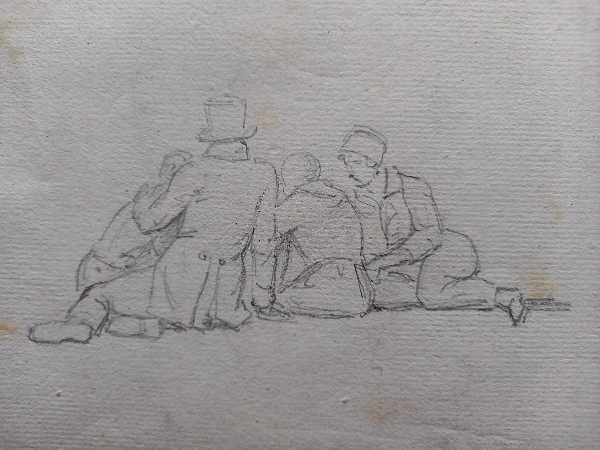 Vers 1820 . Une famille assise sur l'herbe-photo-2