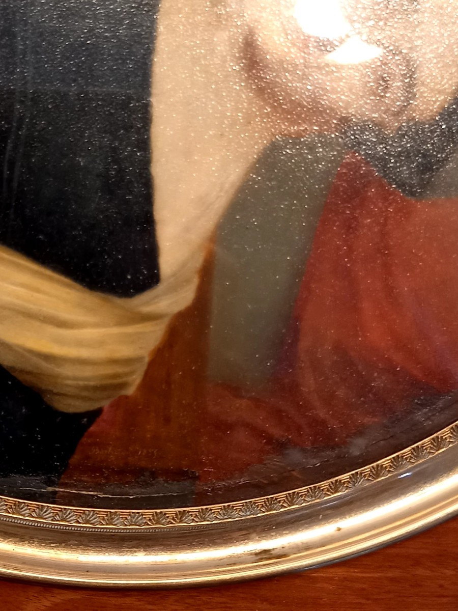 Daté 1839 . Signé Bertrand.  Portrait en miniature sur fond de paysage -photo-3