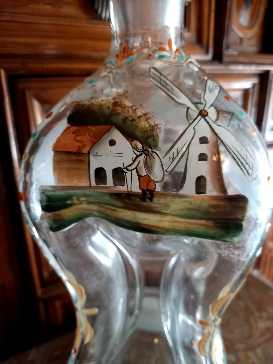 Norvège XIXe siècle.  Flacon en verre soufflé et peint dit Kluk kluk-photo-2