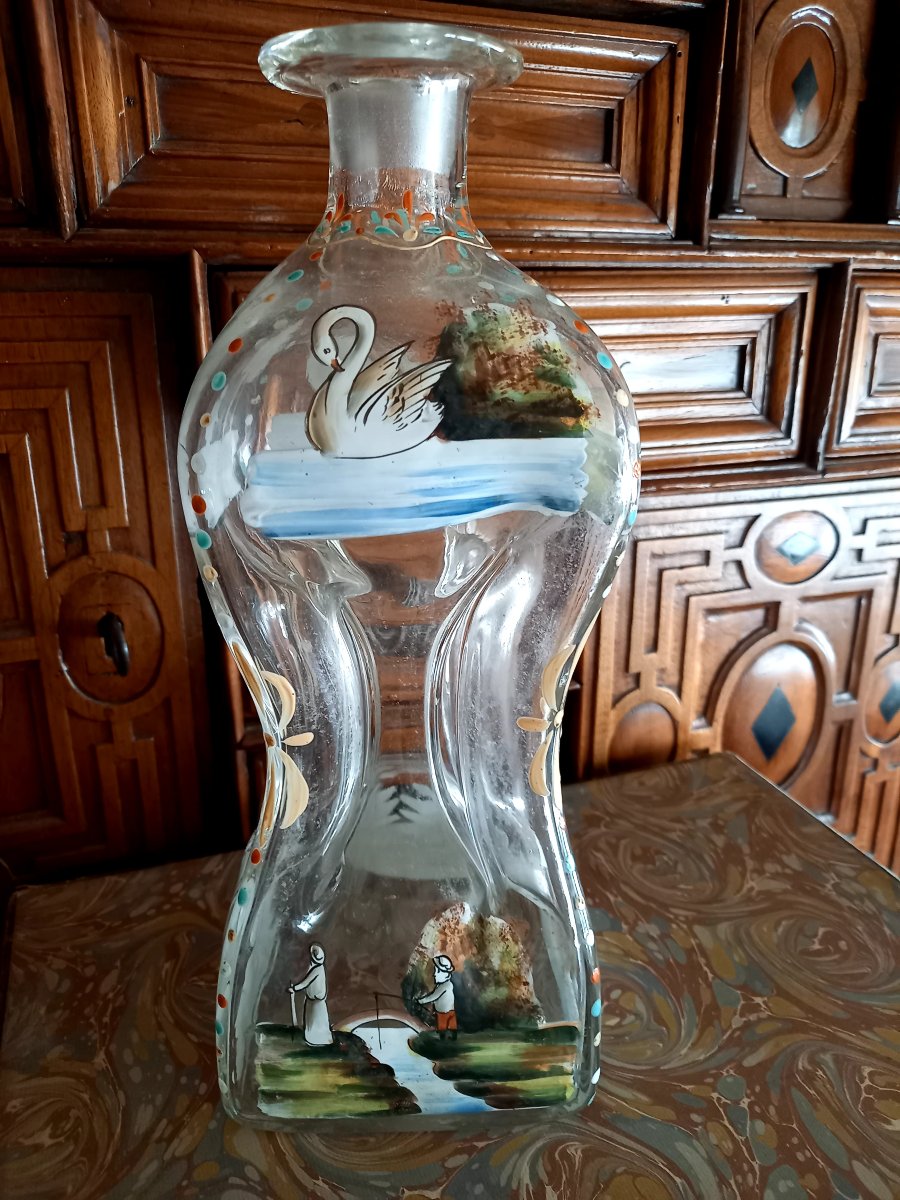 Norvège XIXe siècle.  Flacon en verre soufflé et peint dit Kluk kluk-photo-4