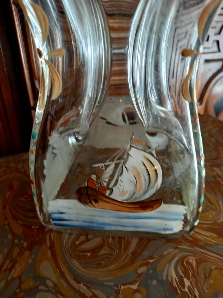 Norvège XIXe siècle.  Flacon en verre soufflé et peint dit Kluk kluk-photo-3