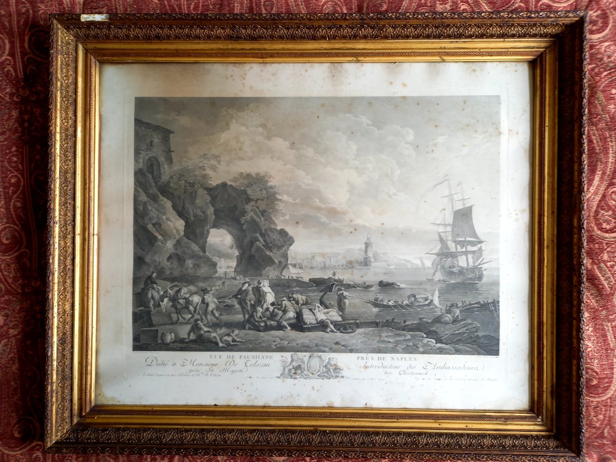 1785. Engraving After Joseph Vernet.  View Of Pausylipe, Near Naples-photo-2