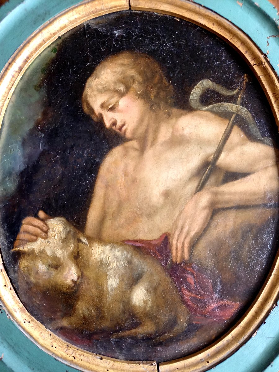 Oil On Copper, Late 17th Century, Saint John The Baptist And The Lamb,