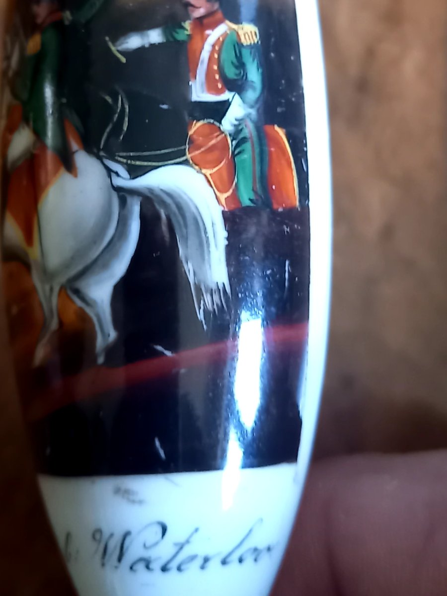 Allemagne fin XIXe.  Pipe de réserviste en porcelaine et corne . Waterloo-photo-1