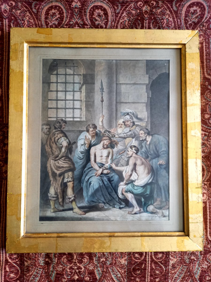 Early 19th Century. Watercolor. The Crowning With Thorns.  -photo-2