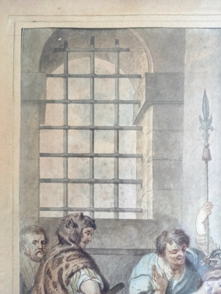 Early 19th Century. Watercolor. The Crowning With Thorns.  -photo-3
