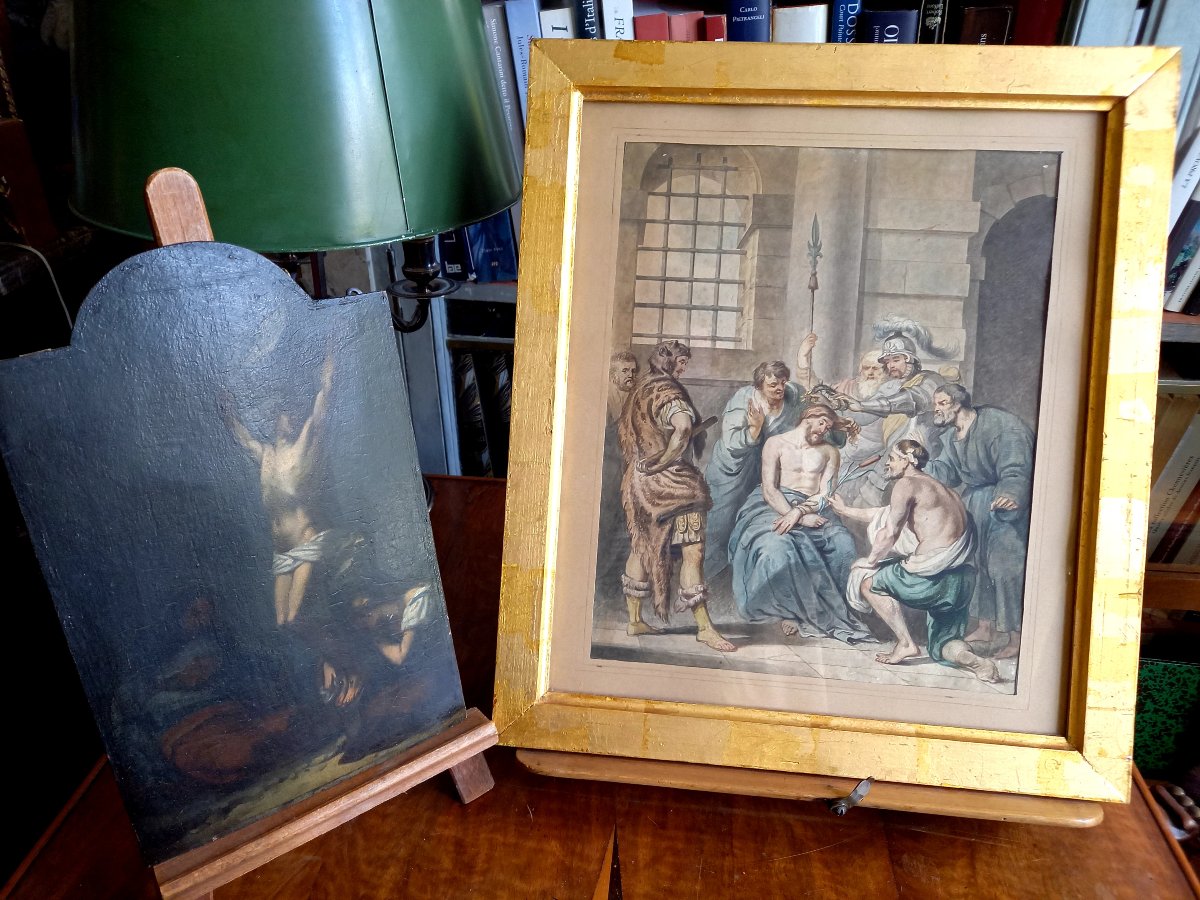 Early 19th Century. Watercolor. The Crowning With Thorns.  -photo-5