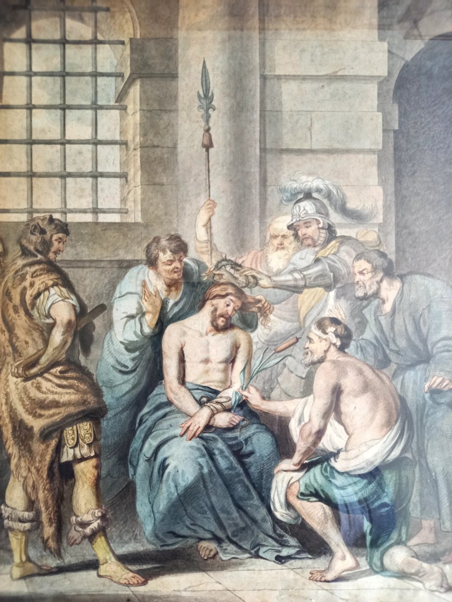 Early 19th Century. Watercolor. The Crowning With Thorns.  