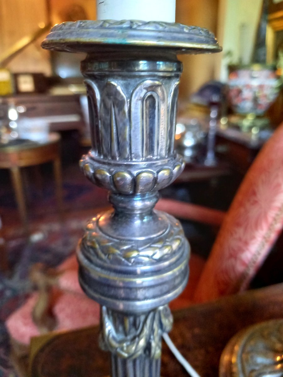 Pair Of Sturdy Louis XVI-style Silver-plated Candlesticks -photo-3